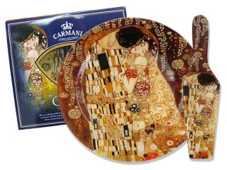 talerz z łopatką do ciasta gustav klimt pocałunek ciemne tło
