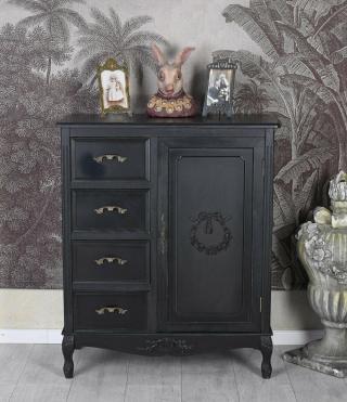 czarna komoda szafka cztery szuflady shabby chic