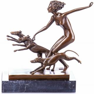 diana z chartami styl art deco figury z brązu