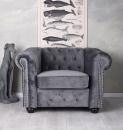 Fotel Klubowy Chesterfield Szary Aksamit