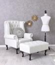 Fotel Uszak & Stołek Styl Chesterfield Biały