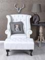 fotel uszak & stołek styl chesterfield biały