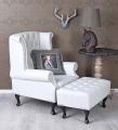 fotel uszak & stołek styl chesterfield biały