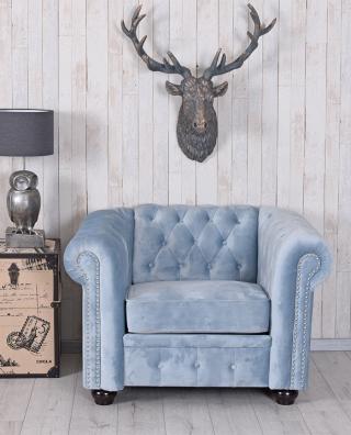 fotel klubowy styl chesterfield niebieski