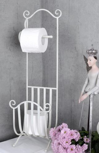 stojak na papier toaletowy z koszyczkiem shabby chic