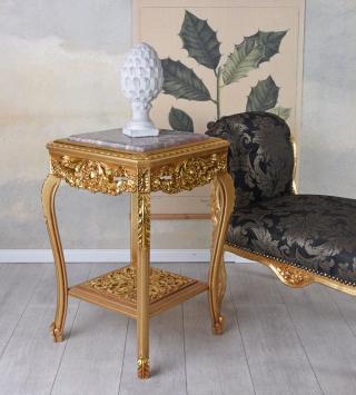 złoty stolik marmurowy blat meble barokowe 50 x 45 x 73 cm