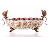 Stylowa Owalna Misa Motyw Ważek Porcelana i Brąz