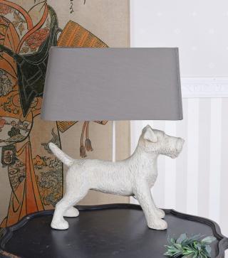 biały terier lampa z figurą psa
