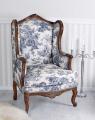 toile de jouy fotel uszak w stylu barokowym