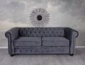 trzyosobowa sofa styl chesterfield szary aksamit