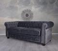 trzyosobowa sofa styl chesterfield szary aksamit