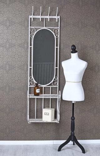 wieszak z lustrem i półkami shabby chic