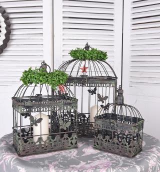 trzy dekoracyjne klatki shabby chic dekoracje ogrodowe